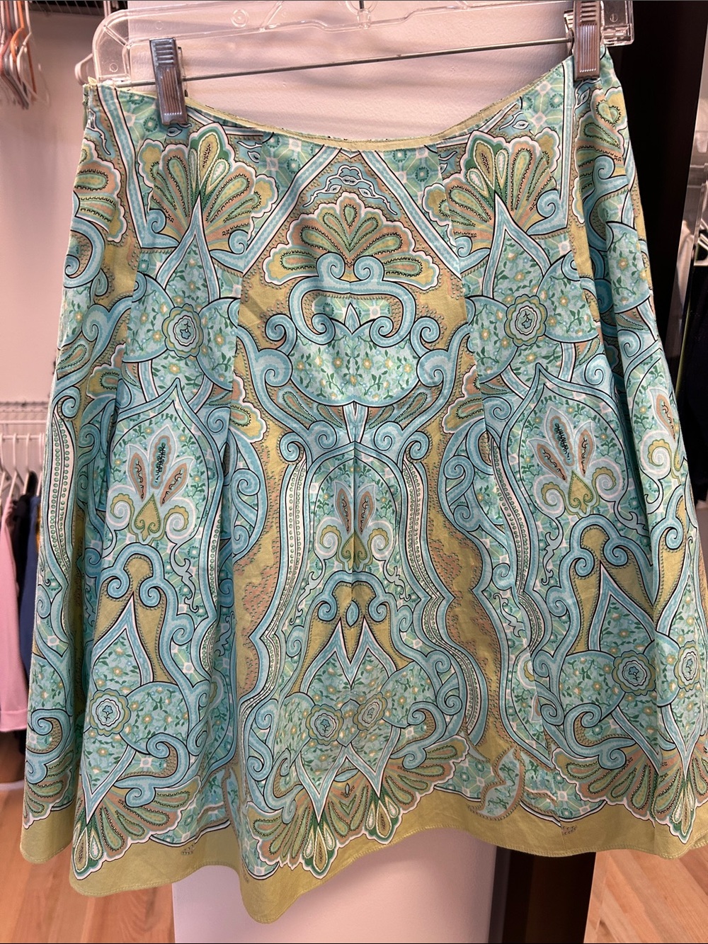 Talbots Paisley Print Skirt in Aqua and Lime - Picture 2 of 5